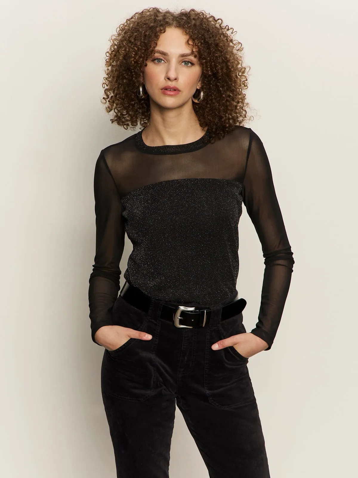 Sparkle Mesh Crew Tee Black sold by Sanctuary