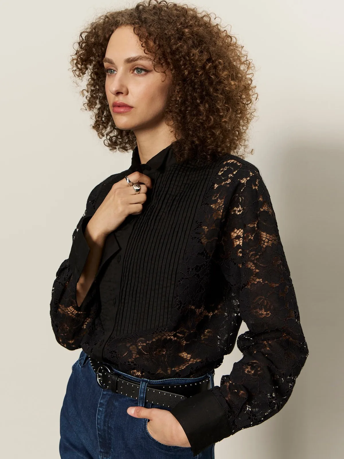 Serendipity Lace Tuxedo Shirt Black sold by Sanctuary product image thumbnail 5