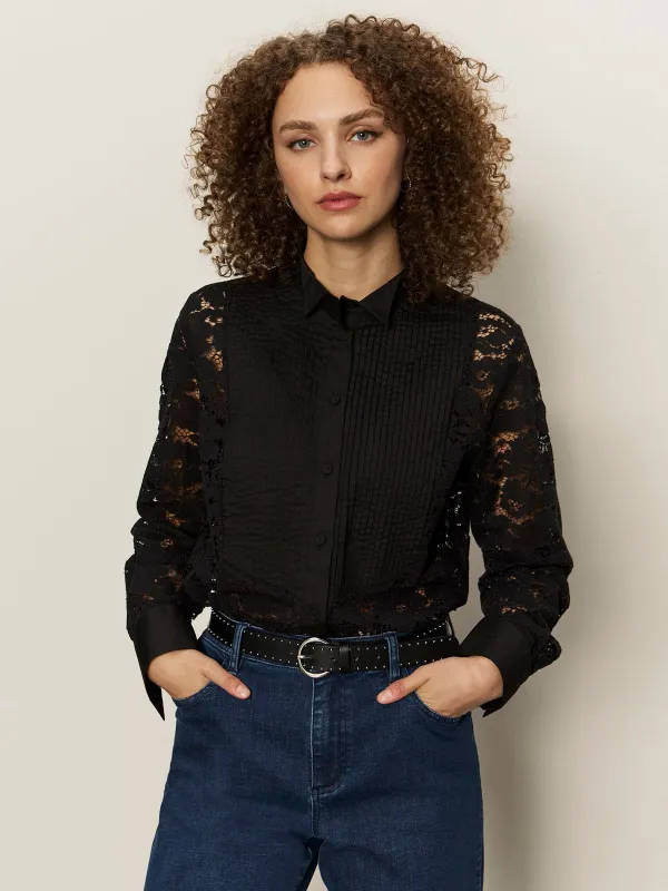 Serendipity Lace Tuxedo Shirt Black made by Sanctuary