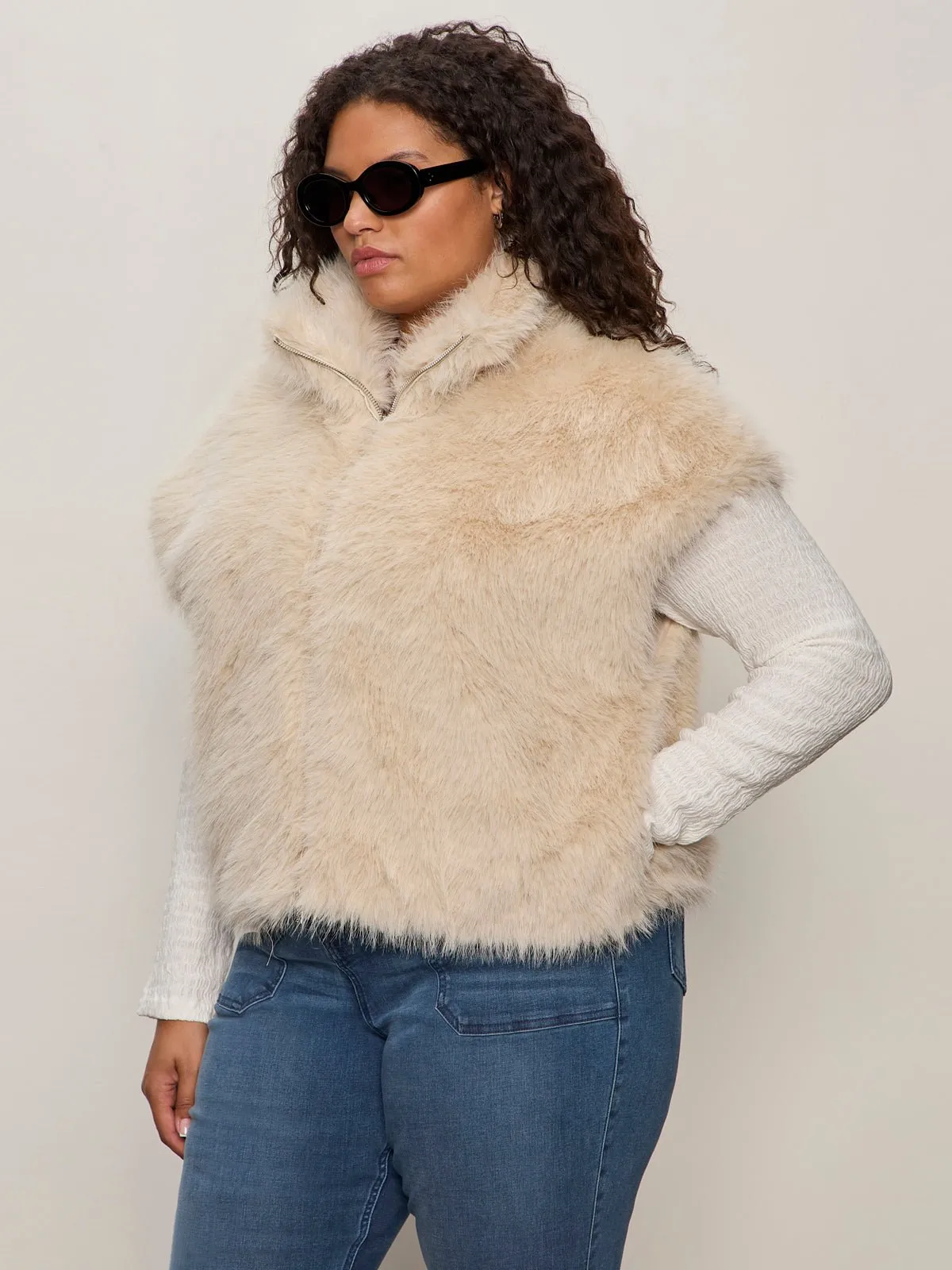 Silky Fur Vest Almond Cream Extended Sizing sold by Sanctuary product image thumbnail 3