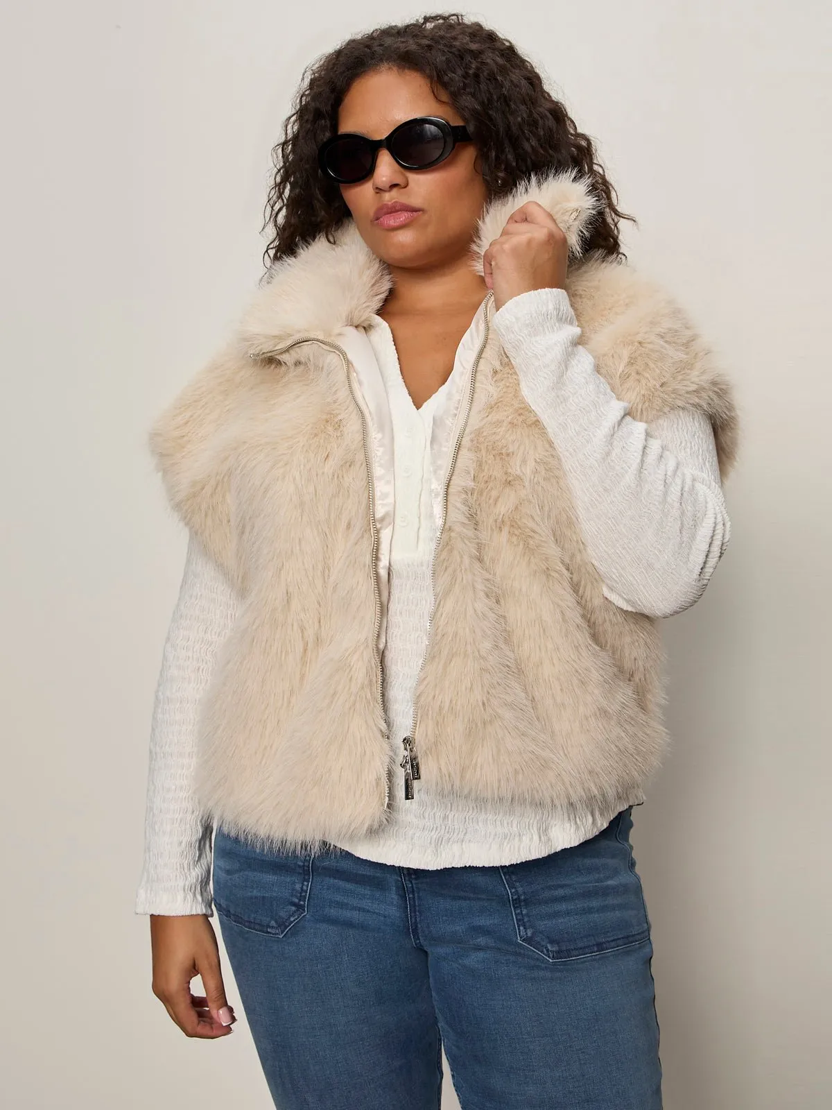 Silky Fur Vest Almond Cream Extended Sizing sold by Sanctuary product image thumbnail 2