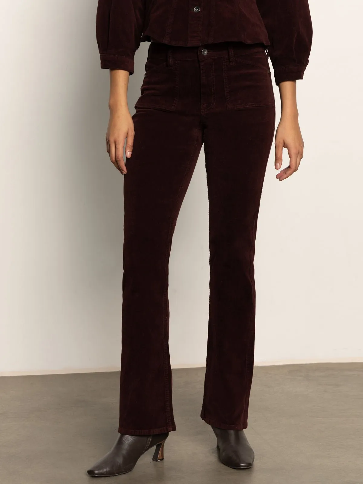 Velveteen Brook Bootcut Pant Dark Crimson sold by Sanctuary