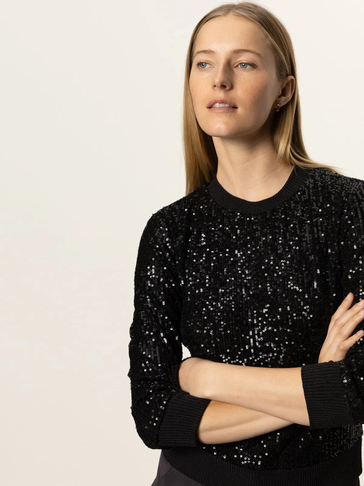 Relaxed Sparkle 3/4 Sleeve Popover Black sold by Sanctuary