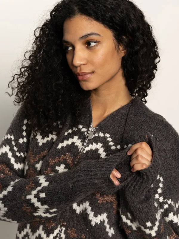 Zip-Up Fairisle Hoodie Mocha Fairisle made by Sanctuary