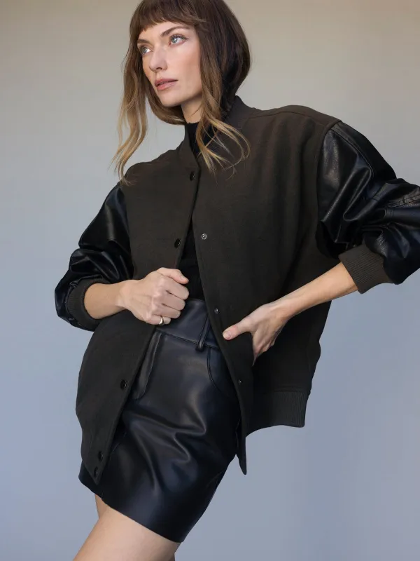 Club Varsity Jacket Midnight Olive sold by Sanctuary