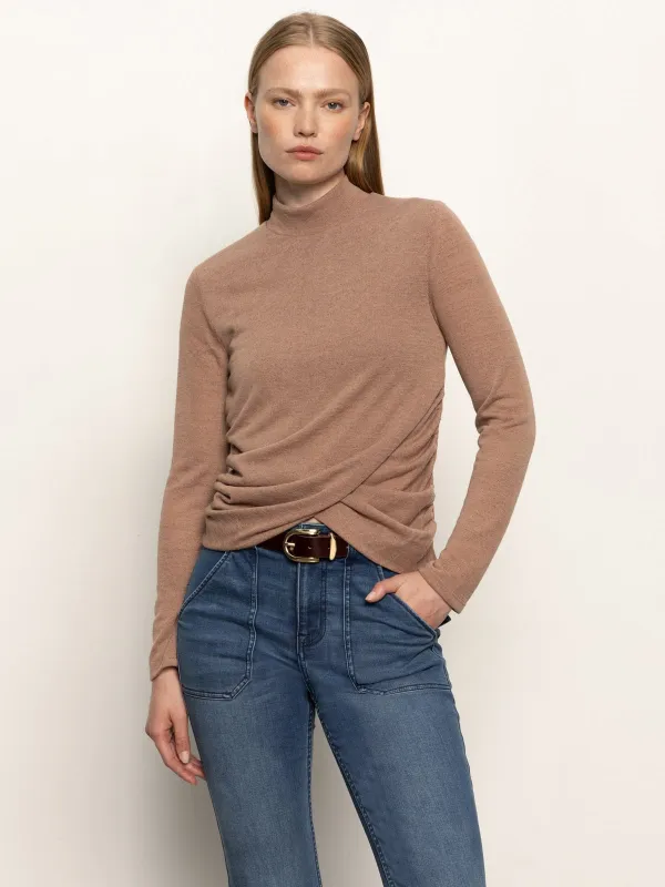 Long Sleeve Draped Mock Neck Top Mocha sold by Sanctuary