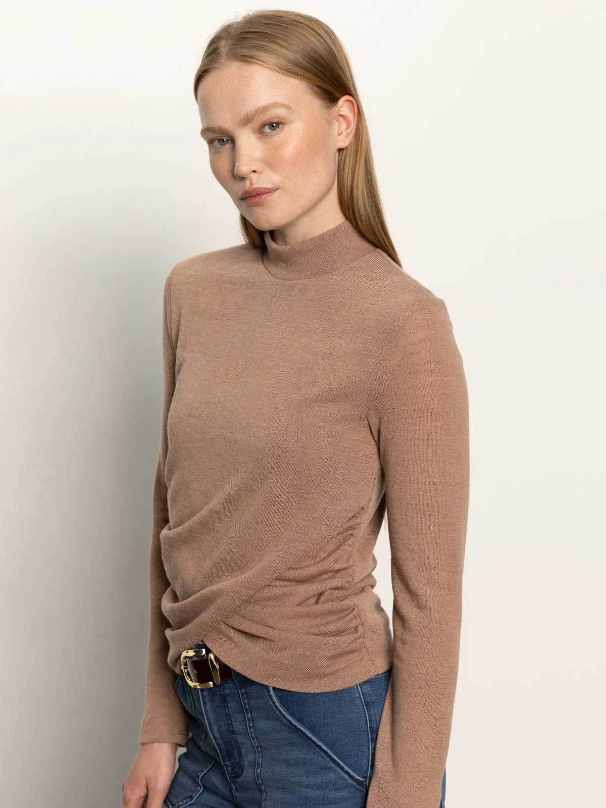 Long Sleeve Draped Mock Neck Top Mocha sold by Sanctuary product image thumbnail 2