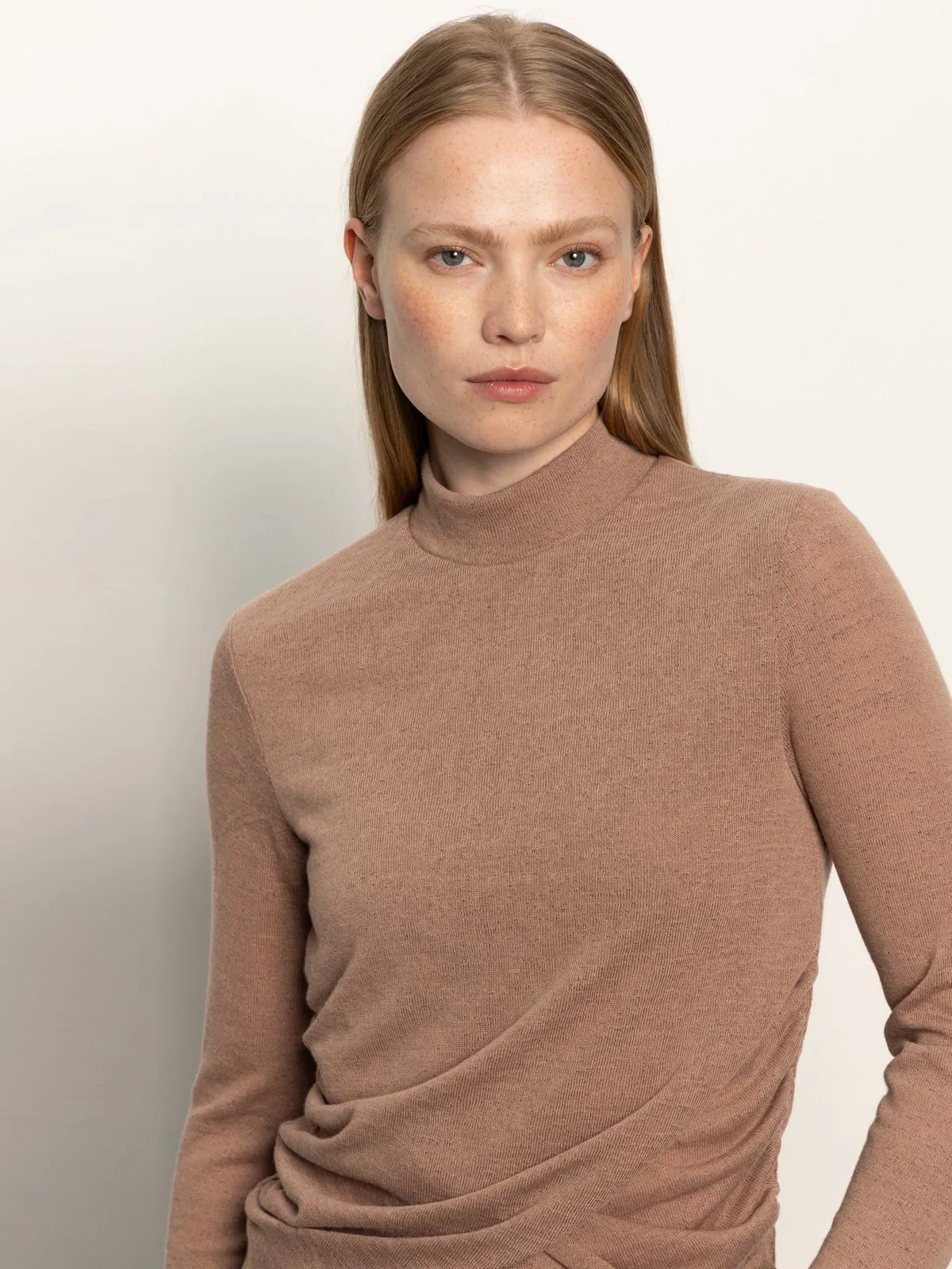 Long Sleeve Draped Mock Neck Top Mocha sold by Sanctuary product image thumbnail 5