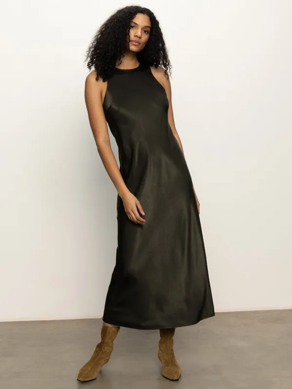 Everyday Satin Dress Black Olive sold by Sanctuary