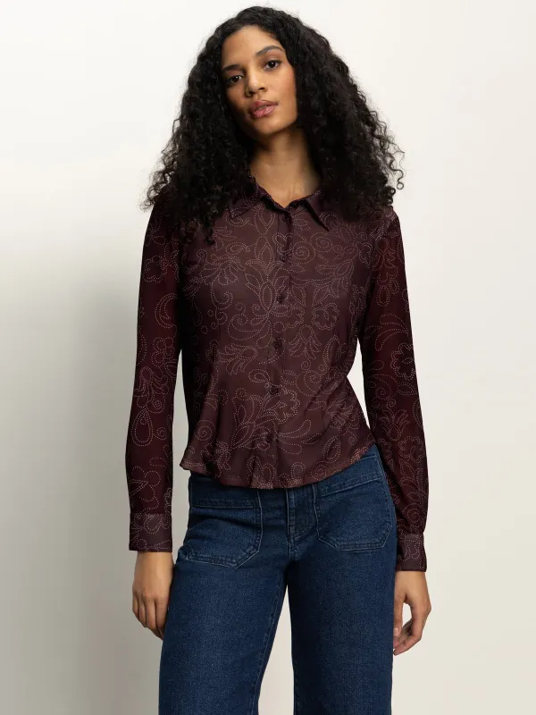 Fitted Mesh Button Down Top Boheme made by Sanctuary