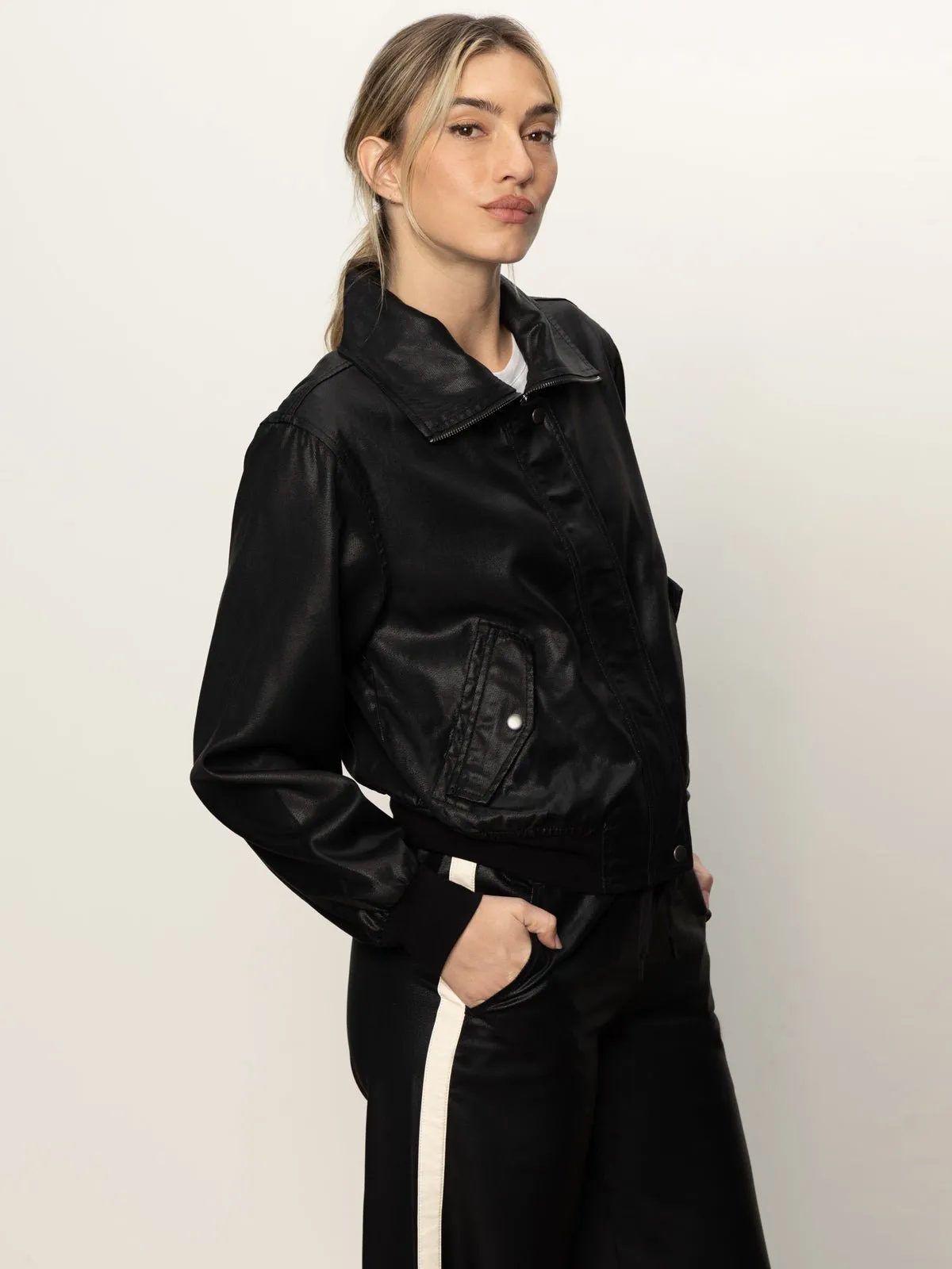 Coated Twill Bomber Jacket Black sold by Sanctuary