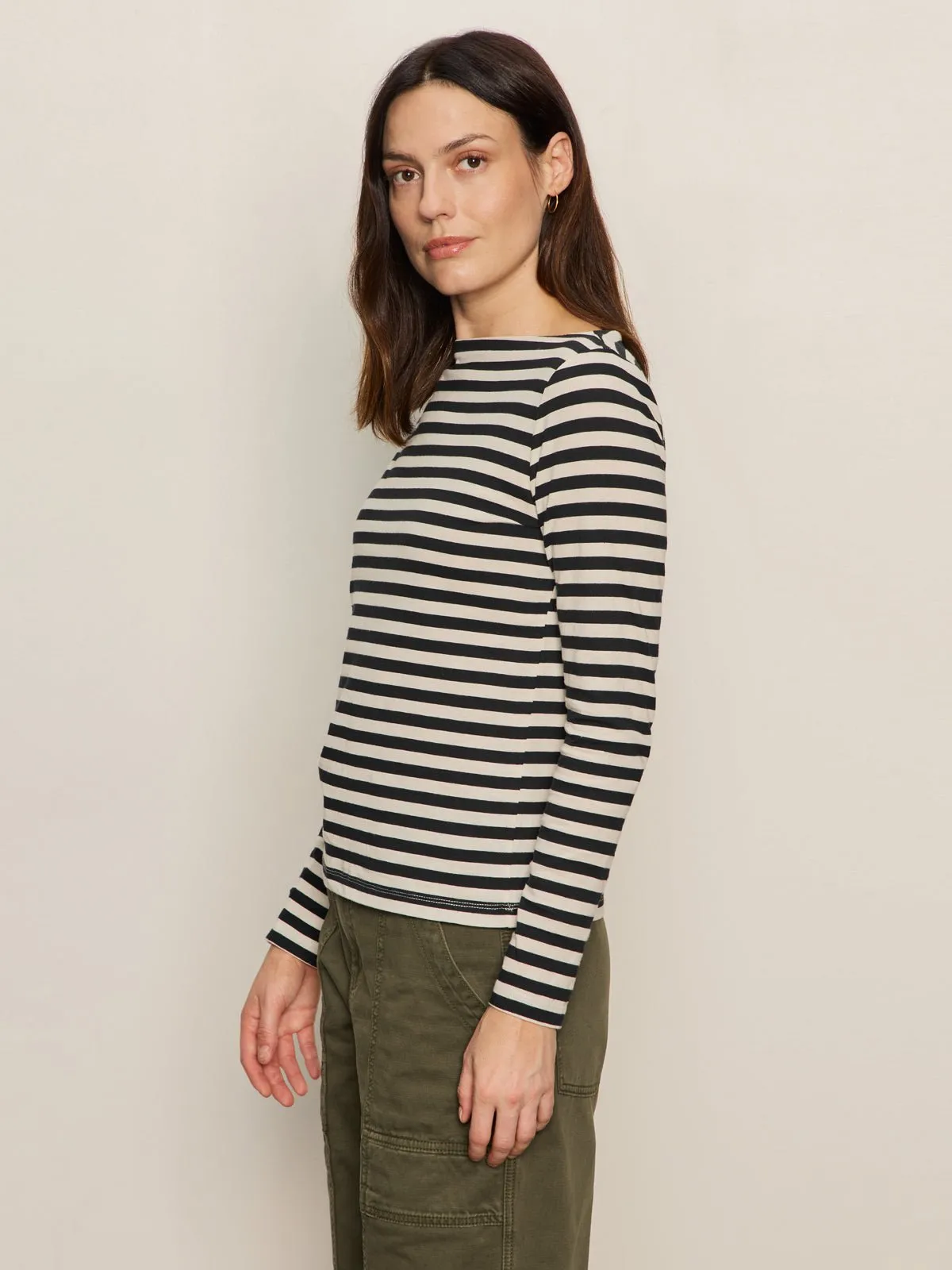 Boatneck Long Sleeve Tee Light Oat/Black Stripe sold by Sanctuary product image thumbnail 3