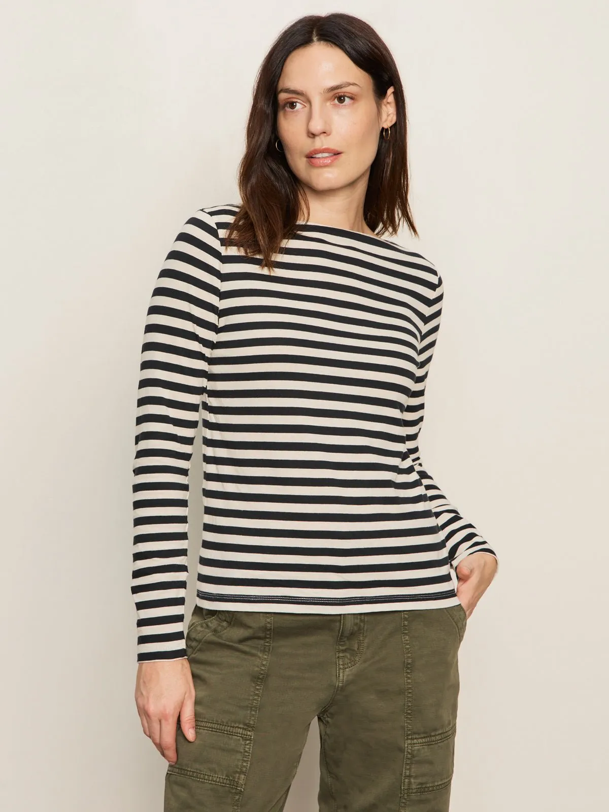 Boatneck Long Sleeve Tee Light Oat/Black Stripe sold by Sanctuary product image thumbnail 5