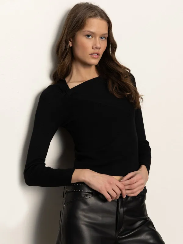 Long Sleeve Shoulder Twist Top Black sold by Sanctuary