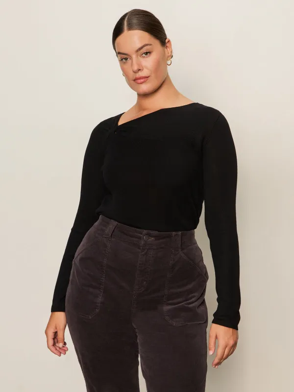 Long Sleeve Shoulder Twist Top Black Extended Sizing sold by Sanctuary