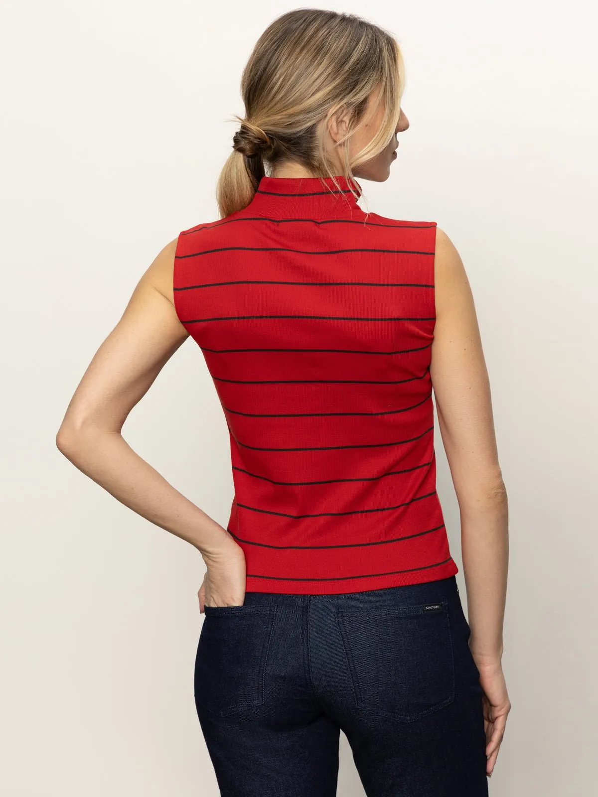 Sleeveless Zip Mock Top Red Energy/Black Stripe sold by Sanctuary product image thumbnail 5