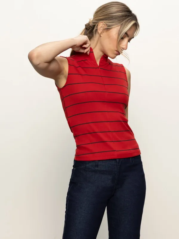 Sleeveless Zip Mock Top Red Energy/Black Stripe sold by Sanctuary
