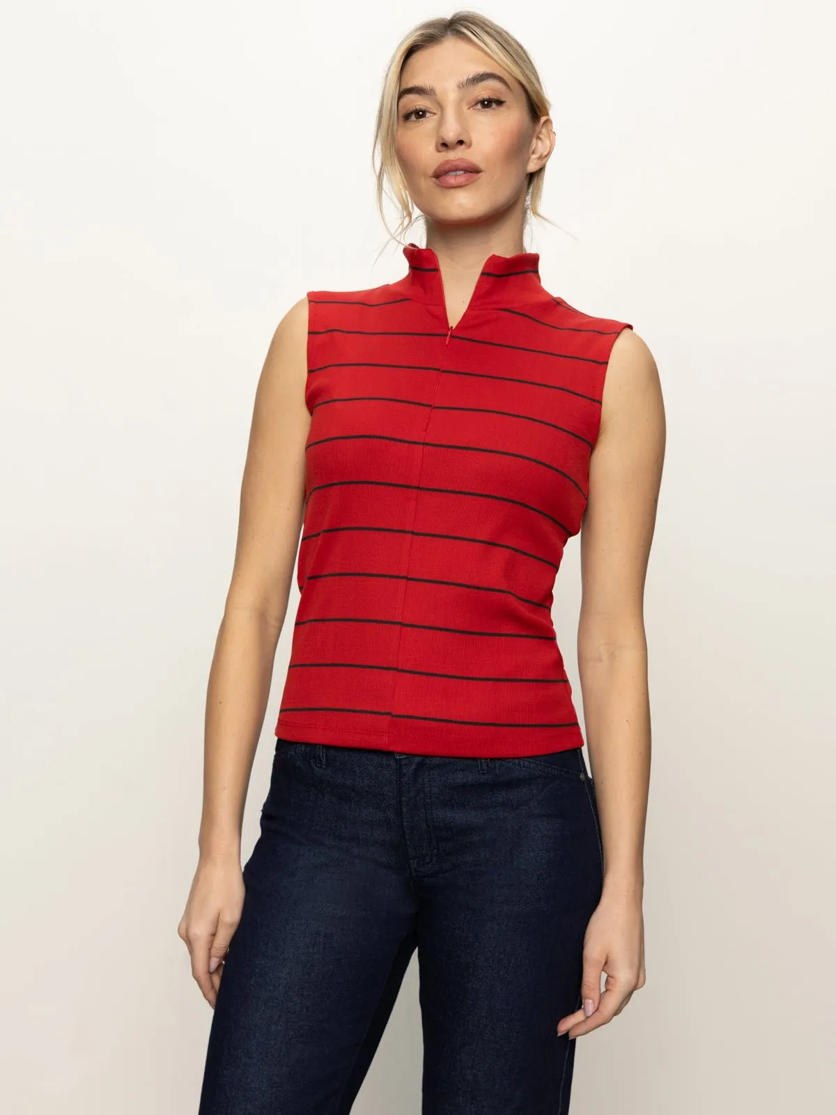 Sleeveless Zip Mock Top Red Energy/Black Stripe sold by Sanctuary product image thumbnail 3