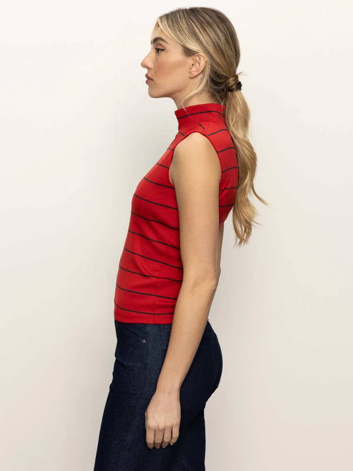 Sleeveless Zip Mock Top Red Energy/Black Stripe sold by Sanctuary product image thumbnail 4