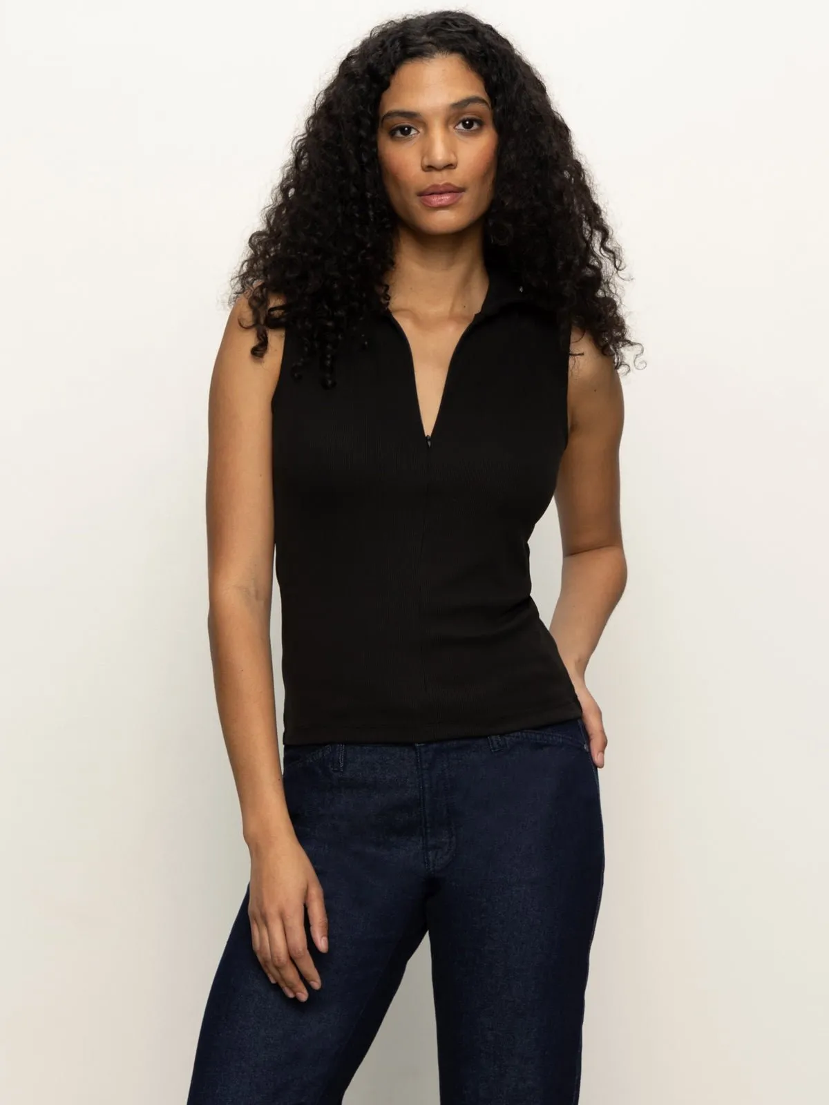 Sleeveless Zip Mock Top Black sold by Sanctuary
