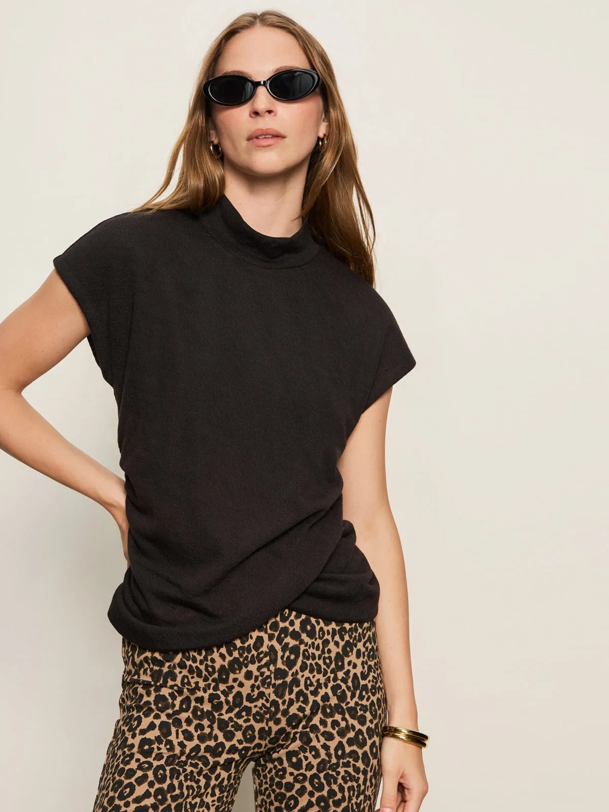 Draped Sleeveless Mock Neck Top Black sold by Sanctuary