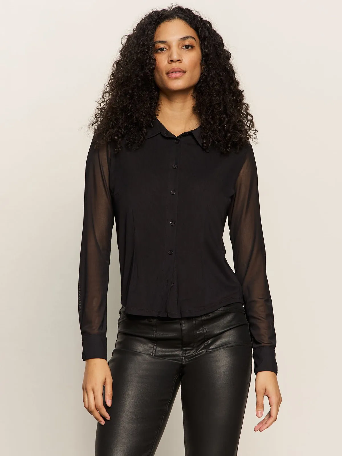 Fitted Mesh Button Down Top Black sold by Sanctuary product image thumbnail 2