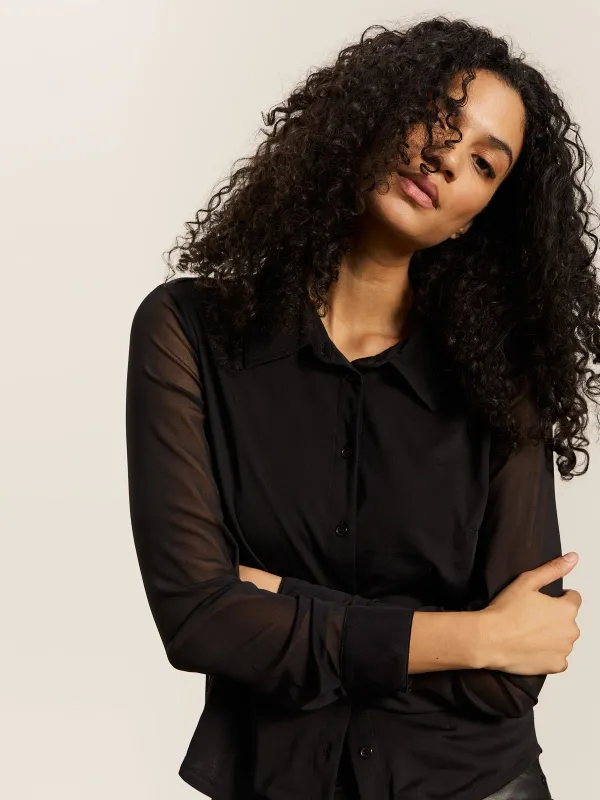 Fitted Mesh Button Down Top Black sold by Sanctuary