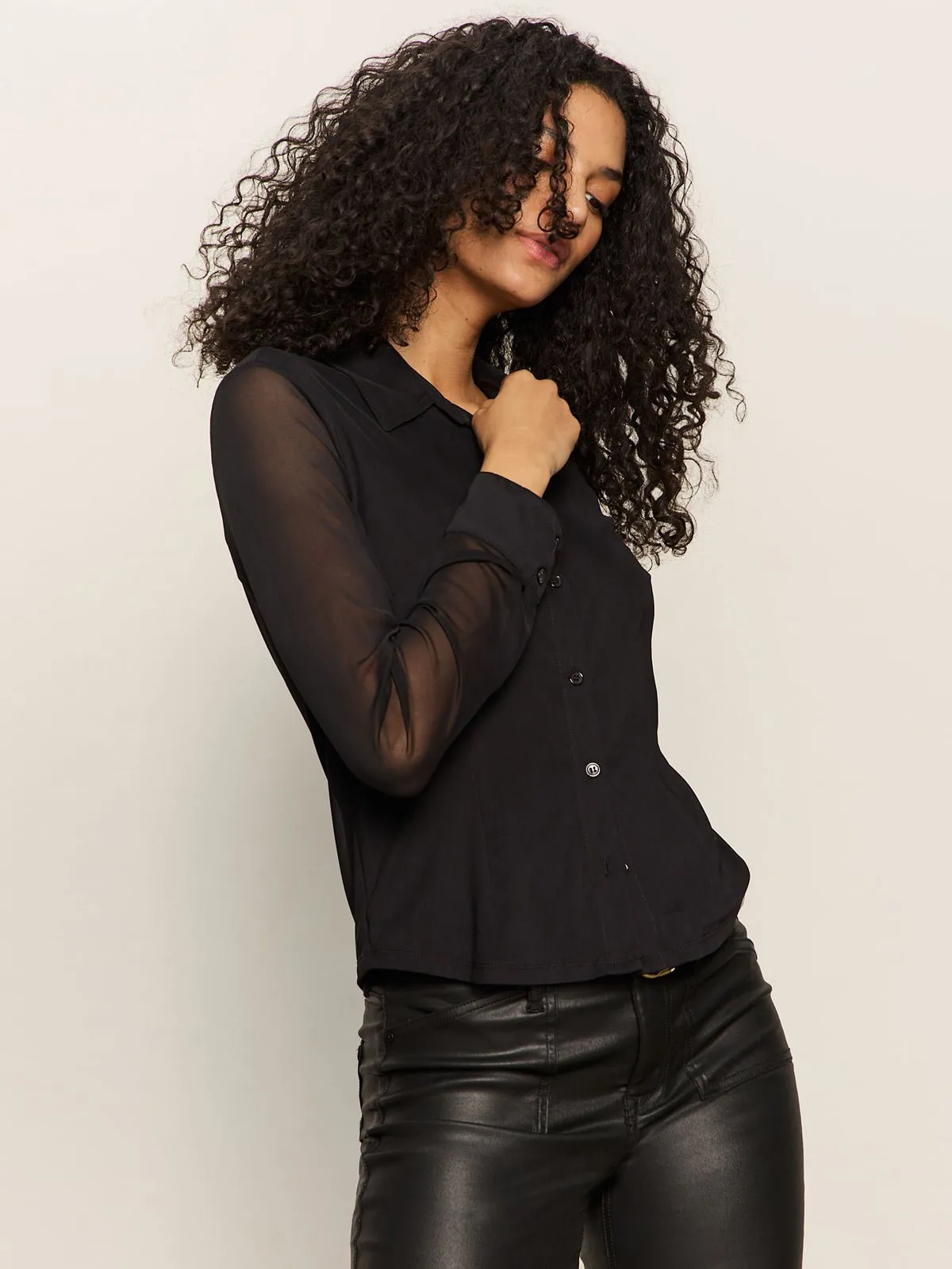 Fitted Mesh Button Down Top Black sold by Sanctuary product image thumbnail 3