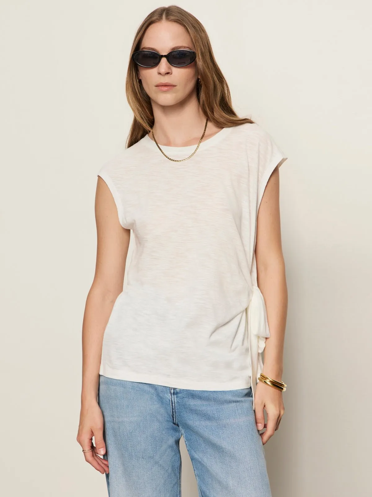 Side Tie Muscle Tee White sold by Sanctuary