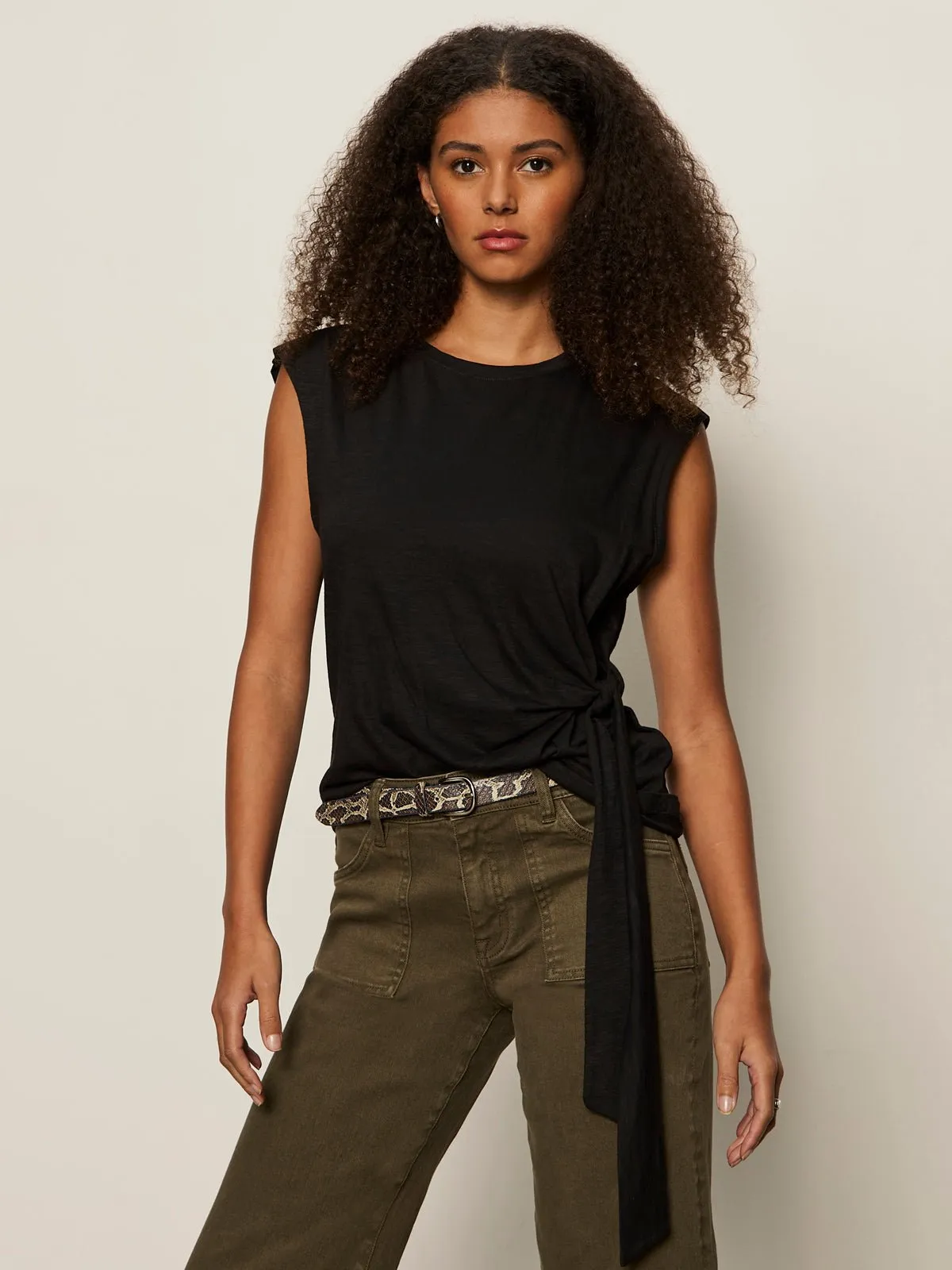 Side Tie Muscle Tee Black sold by Sanctuary