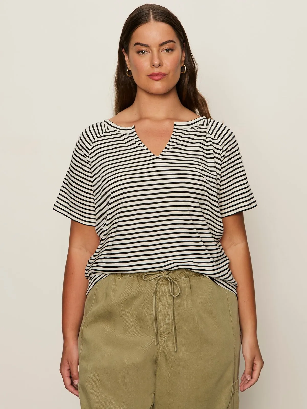 Notch Neck Tee Light Oat/Black Stripe Extended Sizing sold by Sanctuary product image thumbnail 2