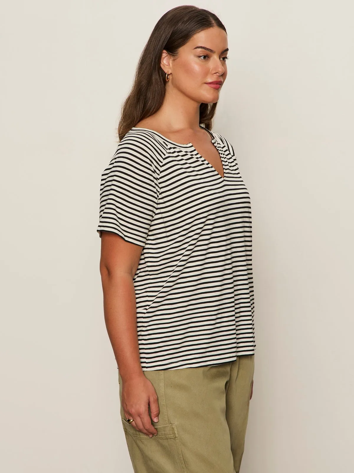 Notch Neck Tee Light Oat/Black Stripe Extended Sizing sold by Sanctuary product image thumbnail 3