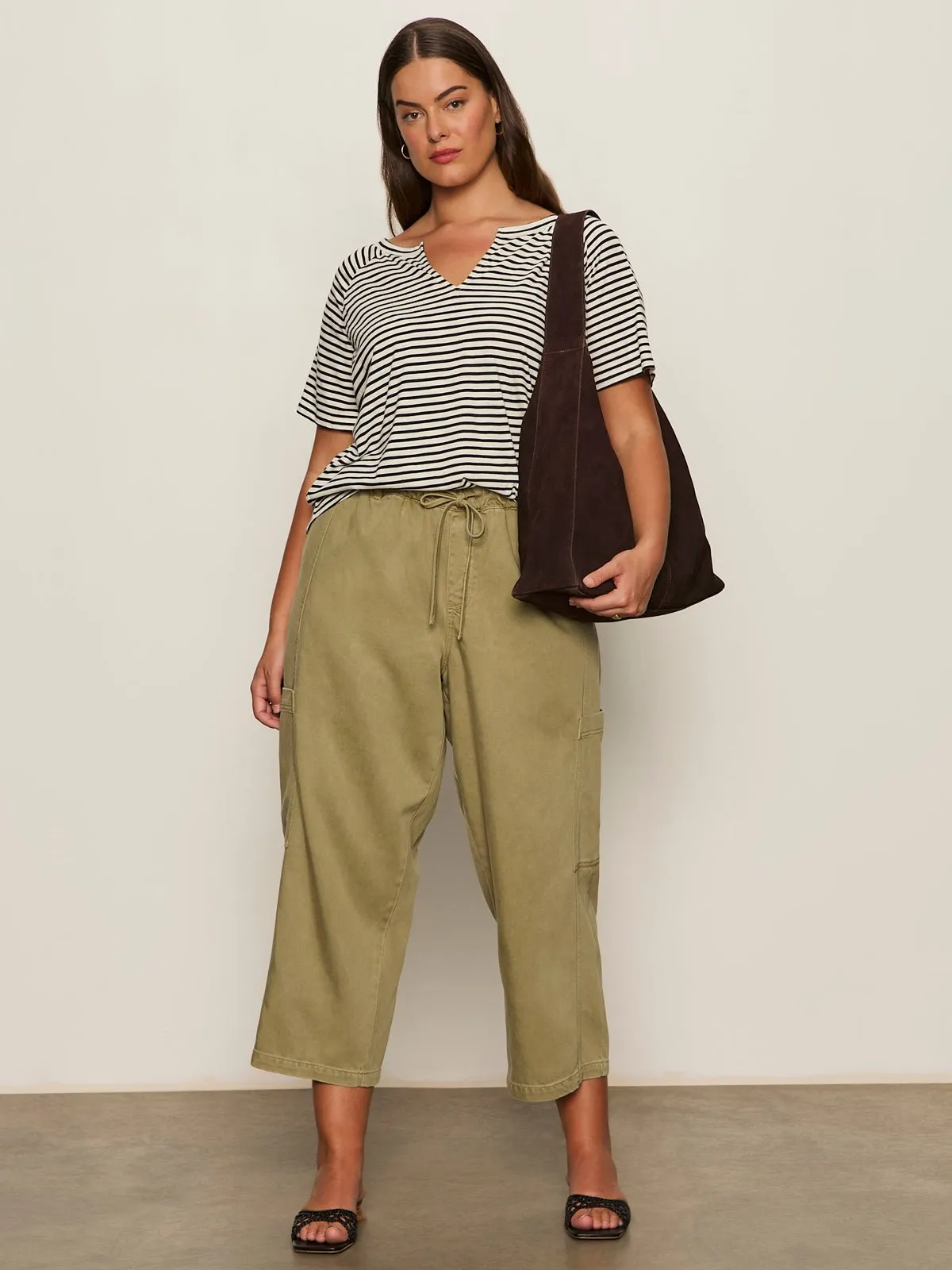 Notch Neck Tee Light Oat/Black Stripe Extended Sizing sold by Sanctuary product image thumbnail 5