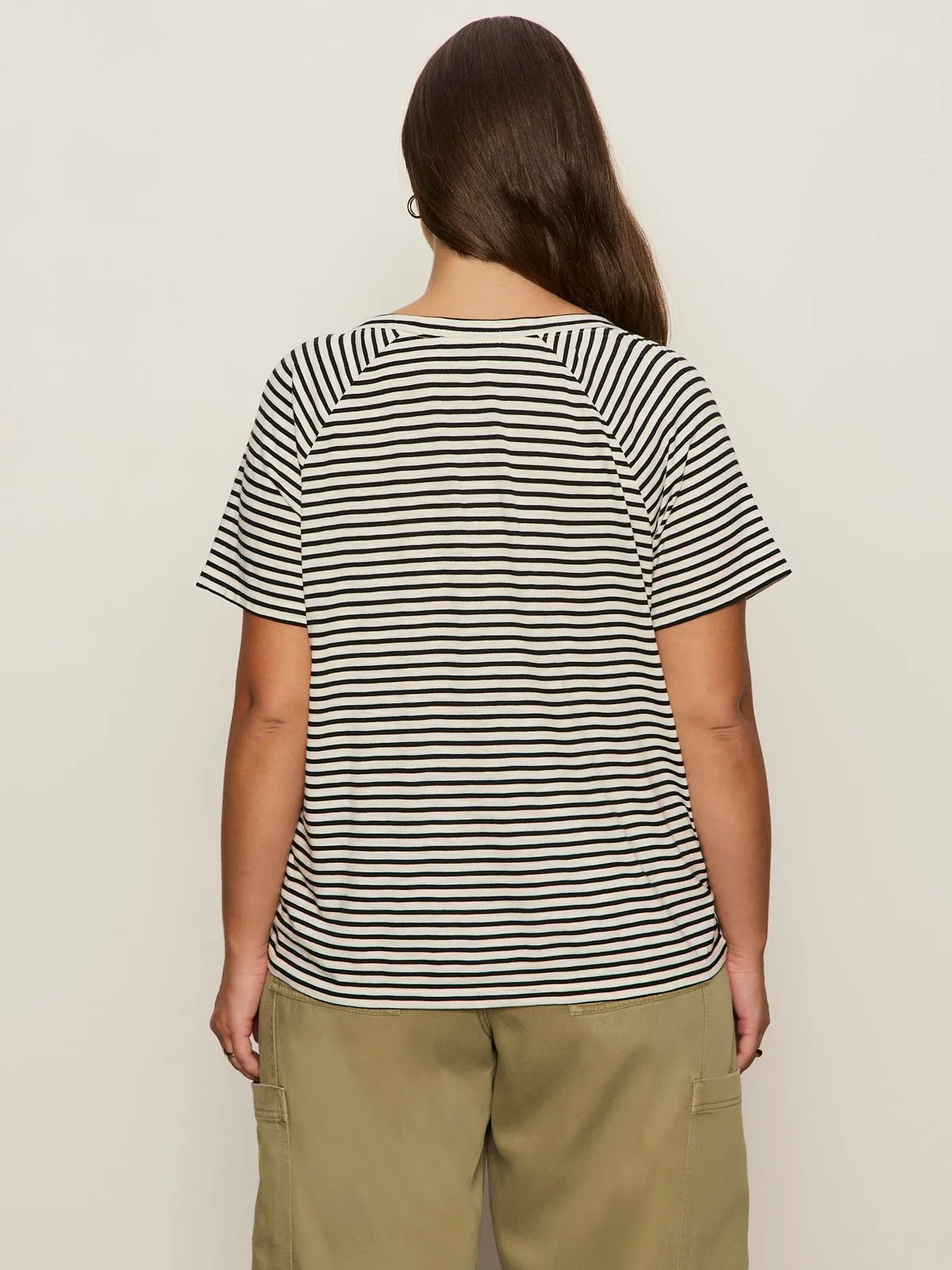 Notch Neck Tee Light Oat/Black Stripe Extended Sizing sold by Sanctuary product image thumbnail 4