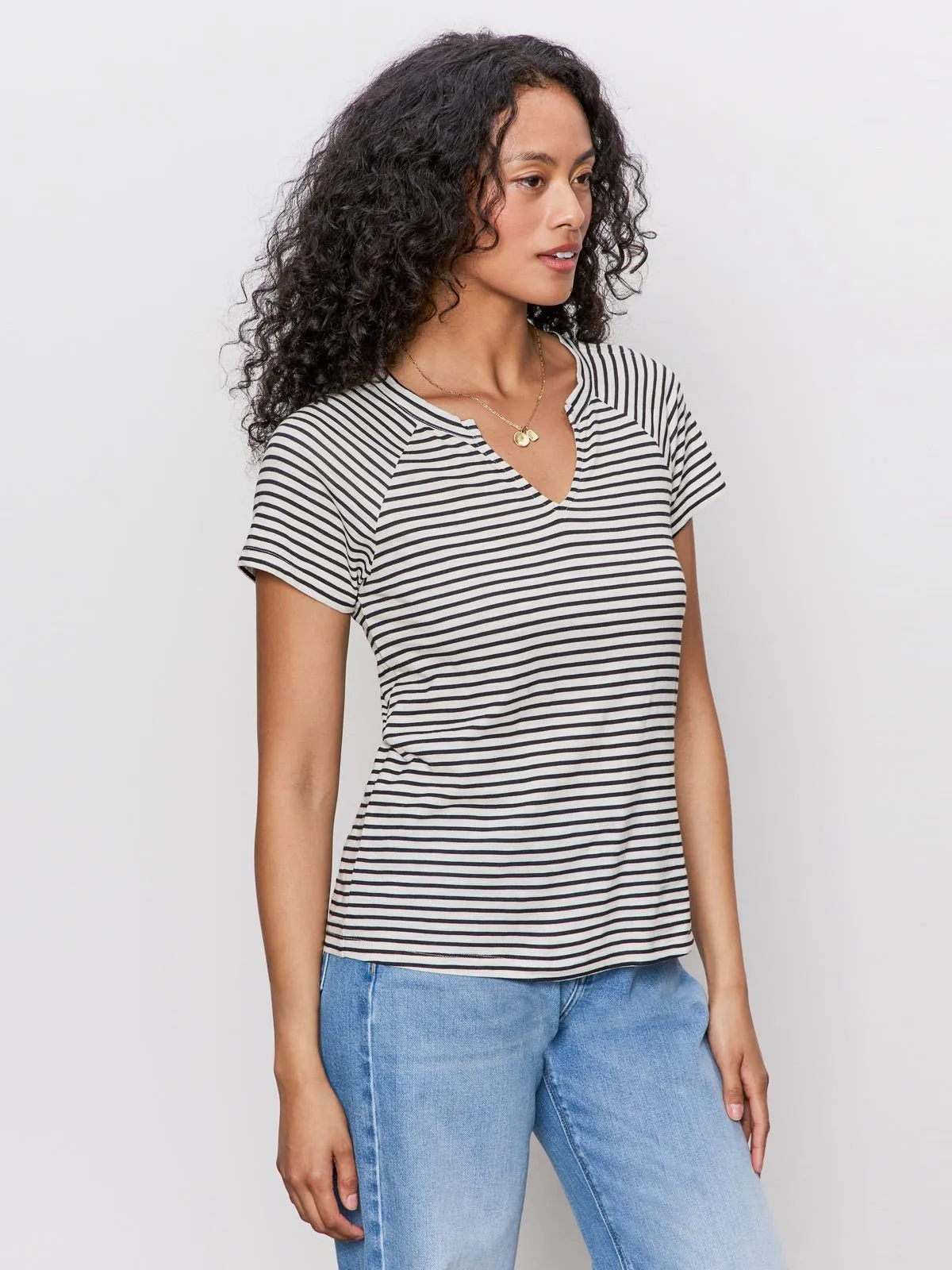 Notch Neck Tee Light Oat/Black Stripe sold by Sanctuary product image thumbnail 3