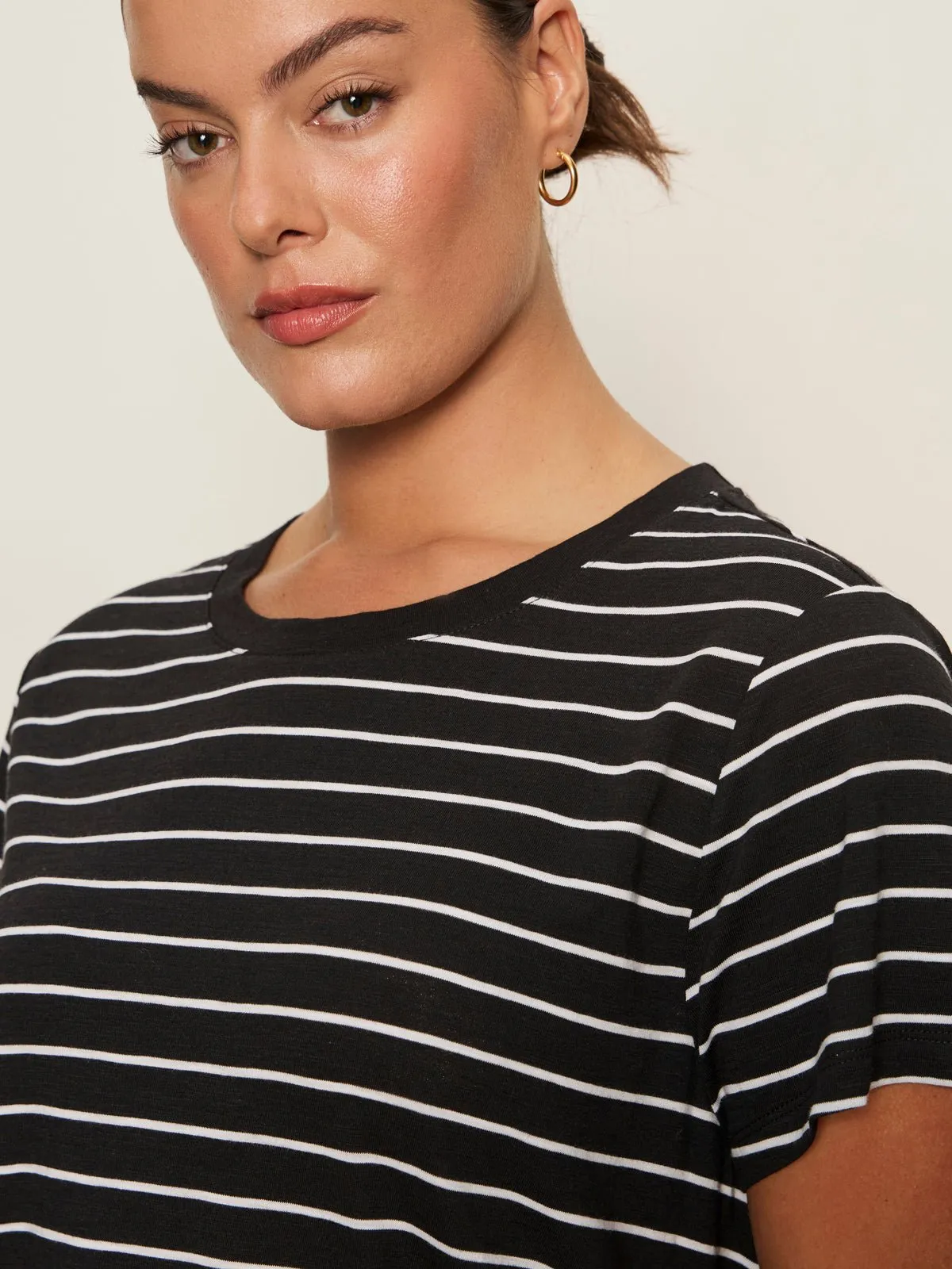 The Perfect Tee White/Black Stripe 5 Extended Sizing sold by Sanctuary