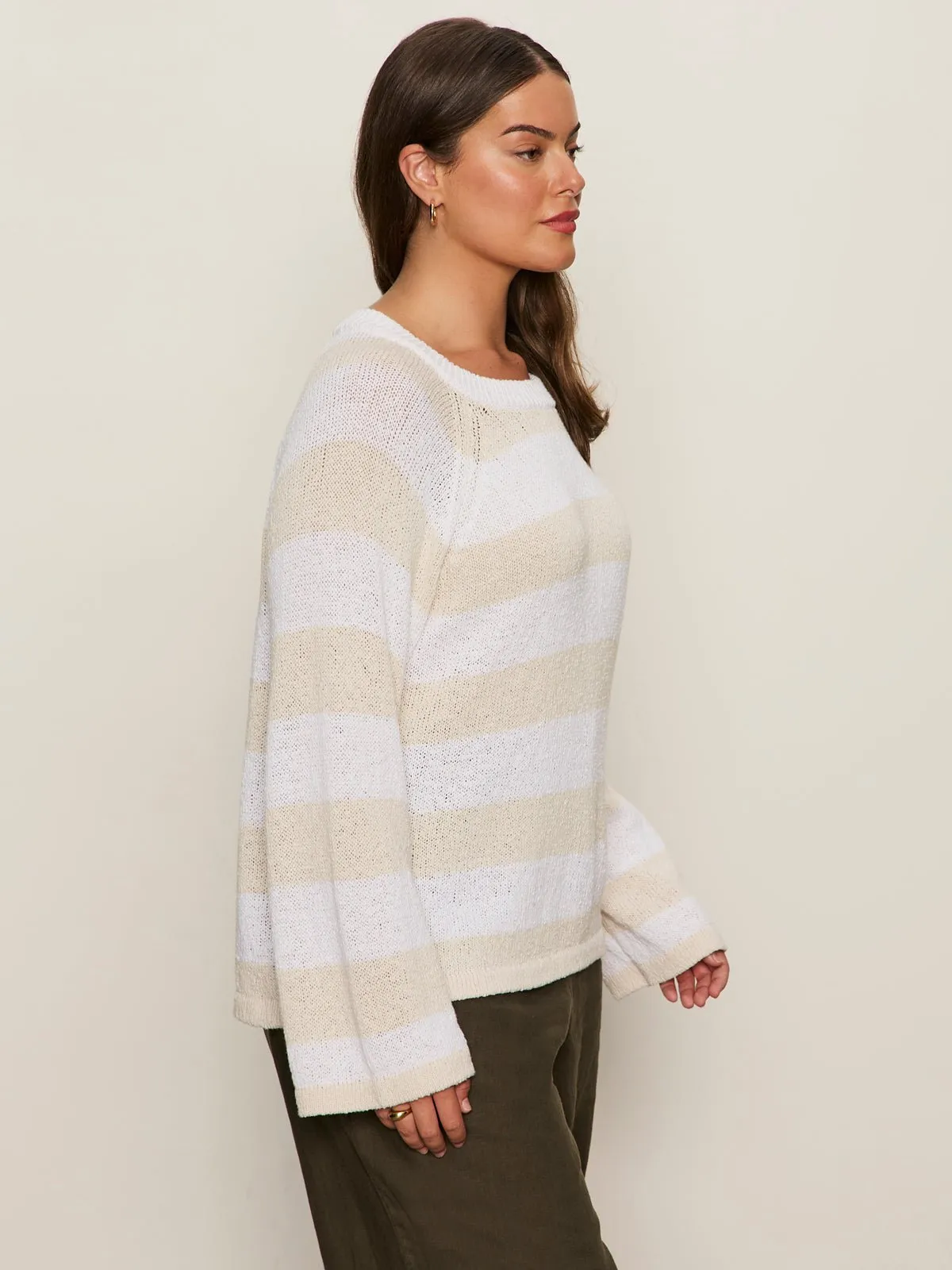 Textured Raglan Crew Sweater White/ Light Oat Stripe Extended Sizing sold by Sanctuary product image thumbnail 3