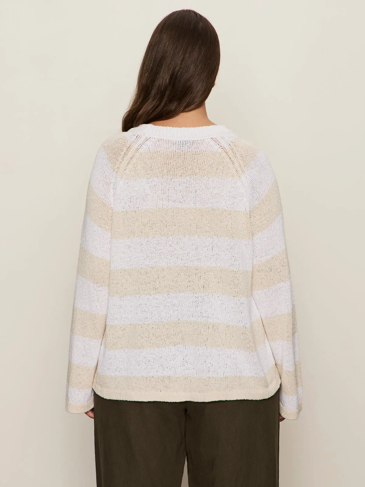 Textured Raglan Crew Sweater White/ Light Oat Stripe Extended Sizing sold by Sanctuary product image thumbnail 4