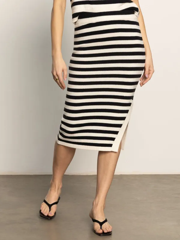 Side Slit Midi Skirt Black/ Macrame Stripe sold by Sanctuary