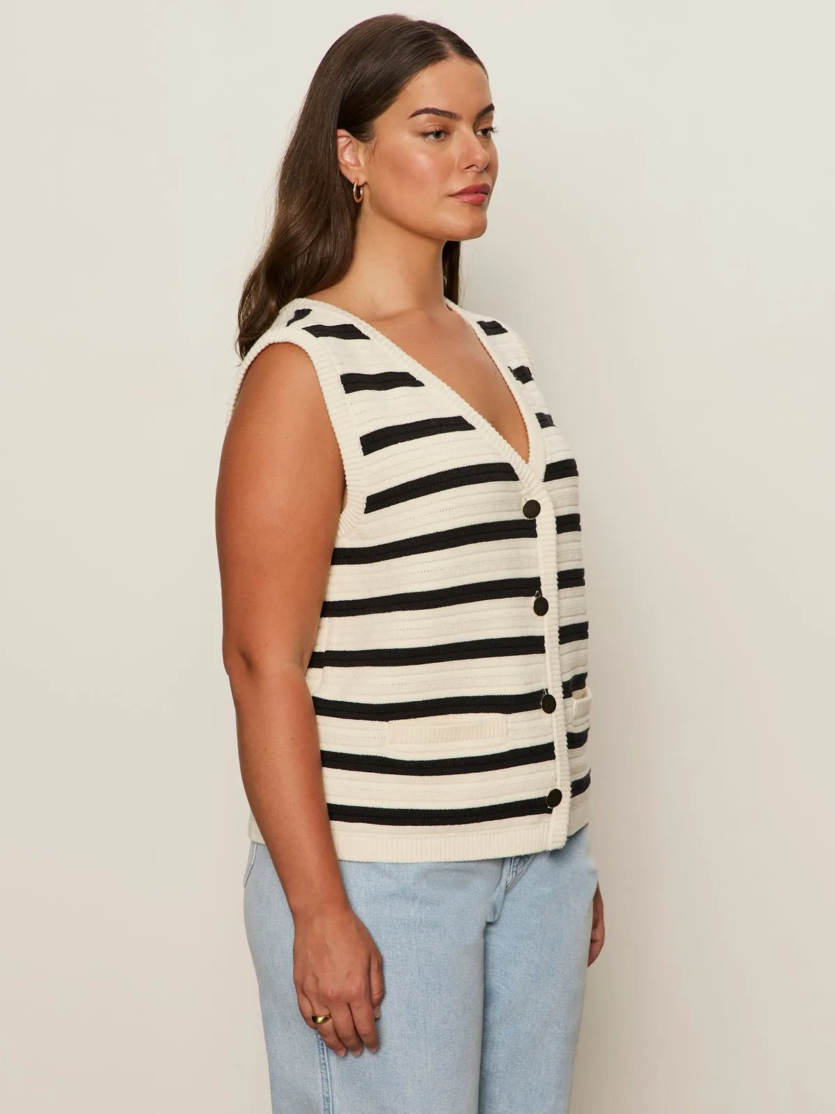 Textured Sweater Vest Macrame/ Black Stripe 3 Extended Sizing sold by Sanctuary product image thumbnail 2