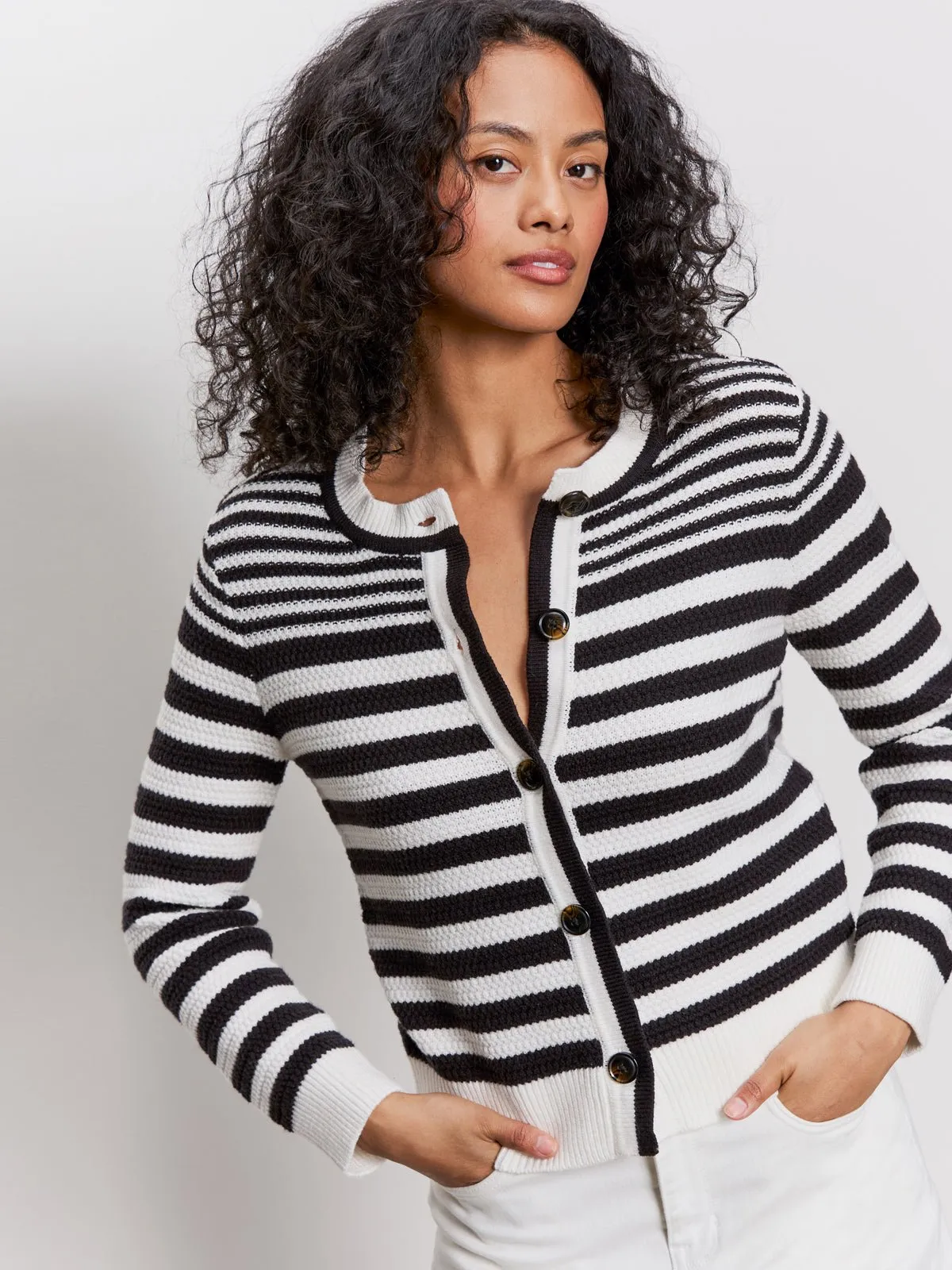 City Summer Cardi Black/ Macrame Multi Stripe sold by Sanctuary