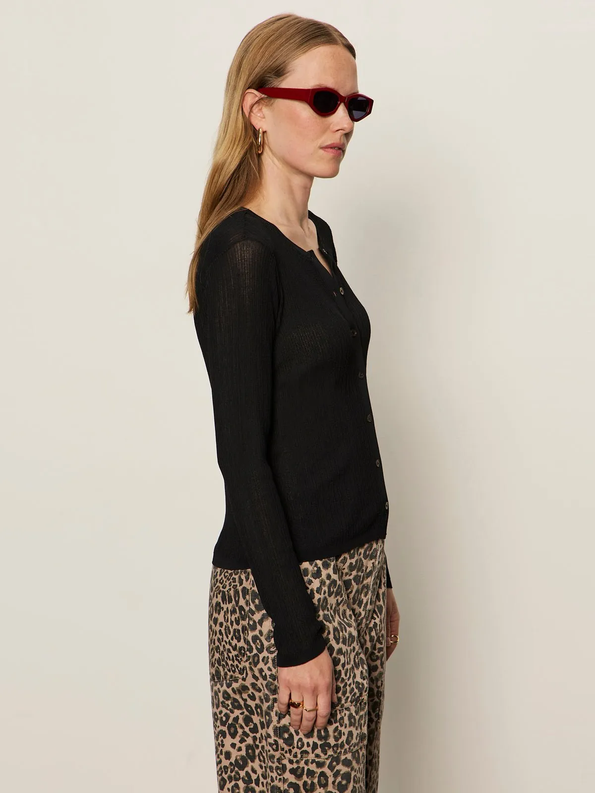 Lightweight Ribbed Cardi Black sold by Sanctuary product image thumbnail 3