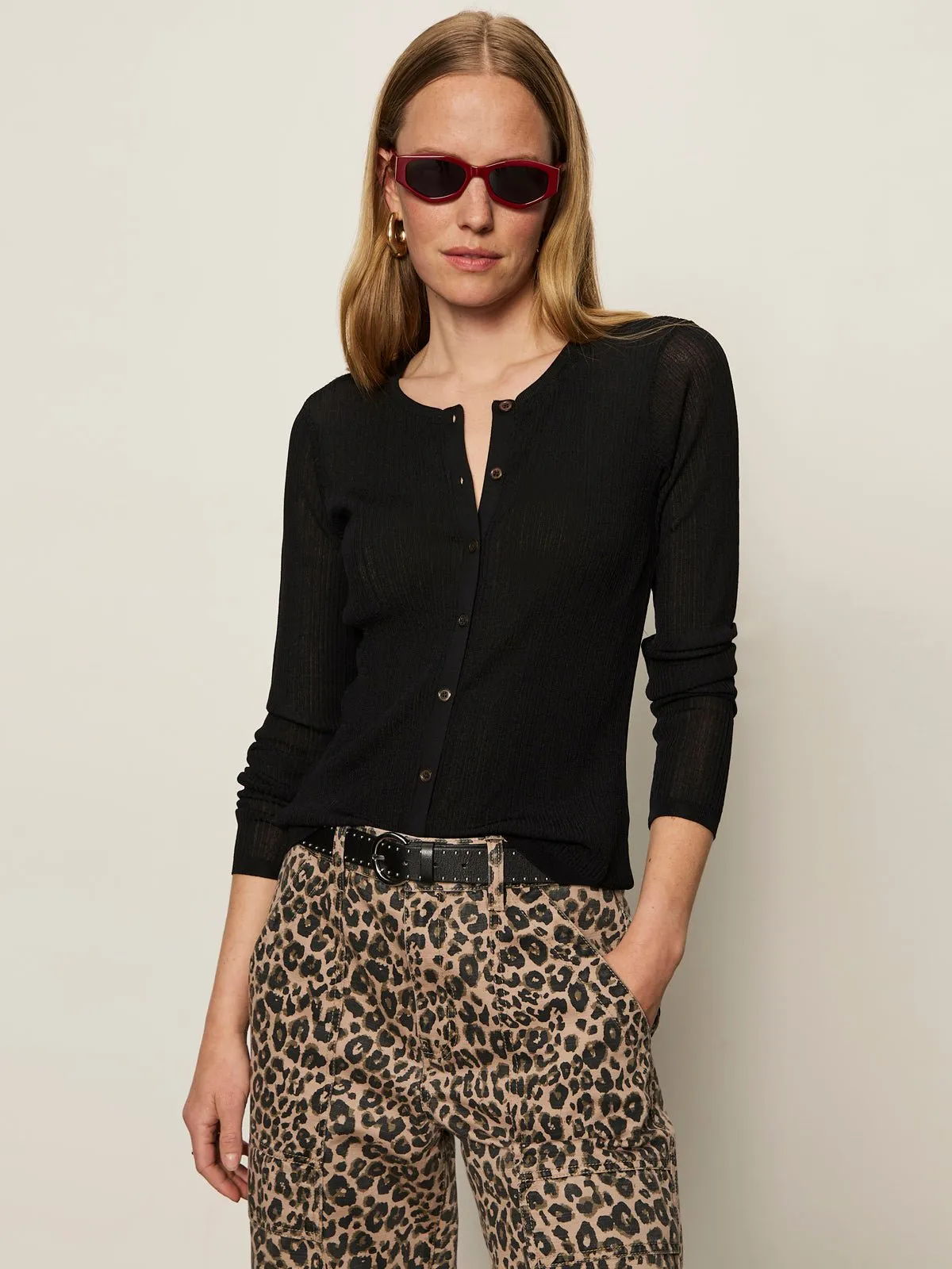 Lightweight Ribbed Cardi Black sold by Sanctuary