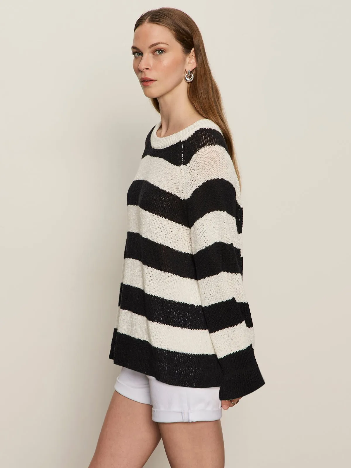 Textured Raglan Crew Sweater Chalk/ Black Stripe sold by Sanctuary product image thumbnail 3