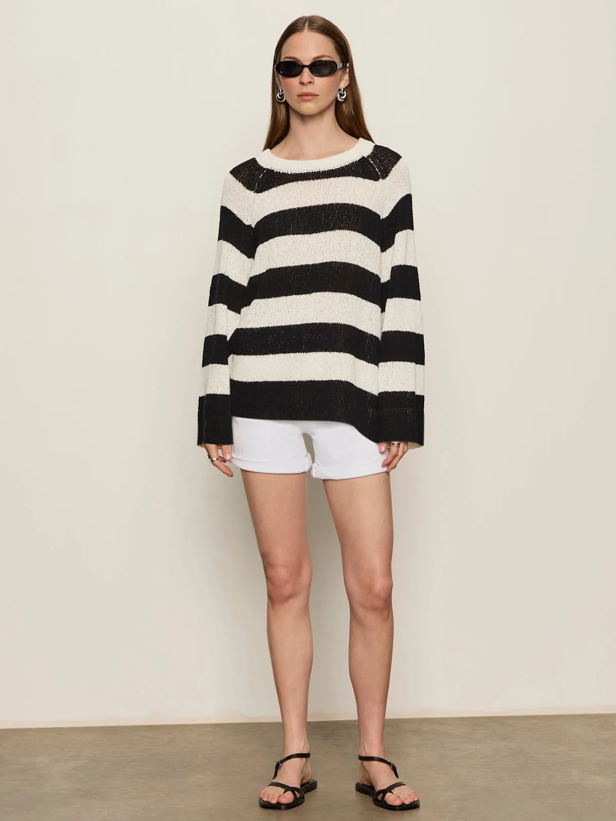 Textured Raglan Crew Sweater Chalk/ Black Stripe sold by Sanctuary product image thumbnail 5