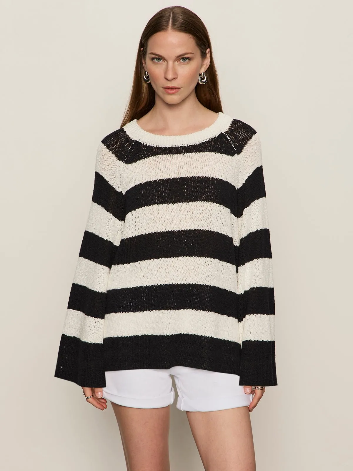 Textured Raglan Crew Sweater Chalk/ Black Stripe sold by Sanctuary product image thumbnail 2