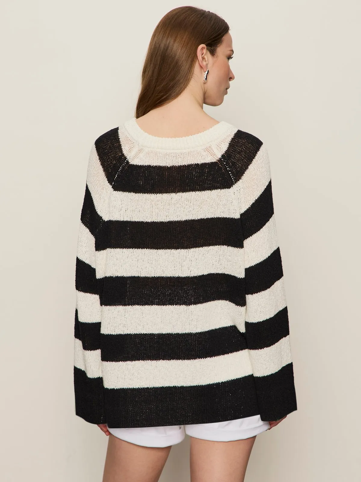 Textured Raglan Crew Sweater Chalk/ Black Stripe sold by Sanctuary product image thumbnail 4