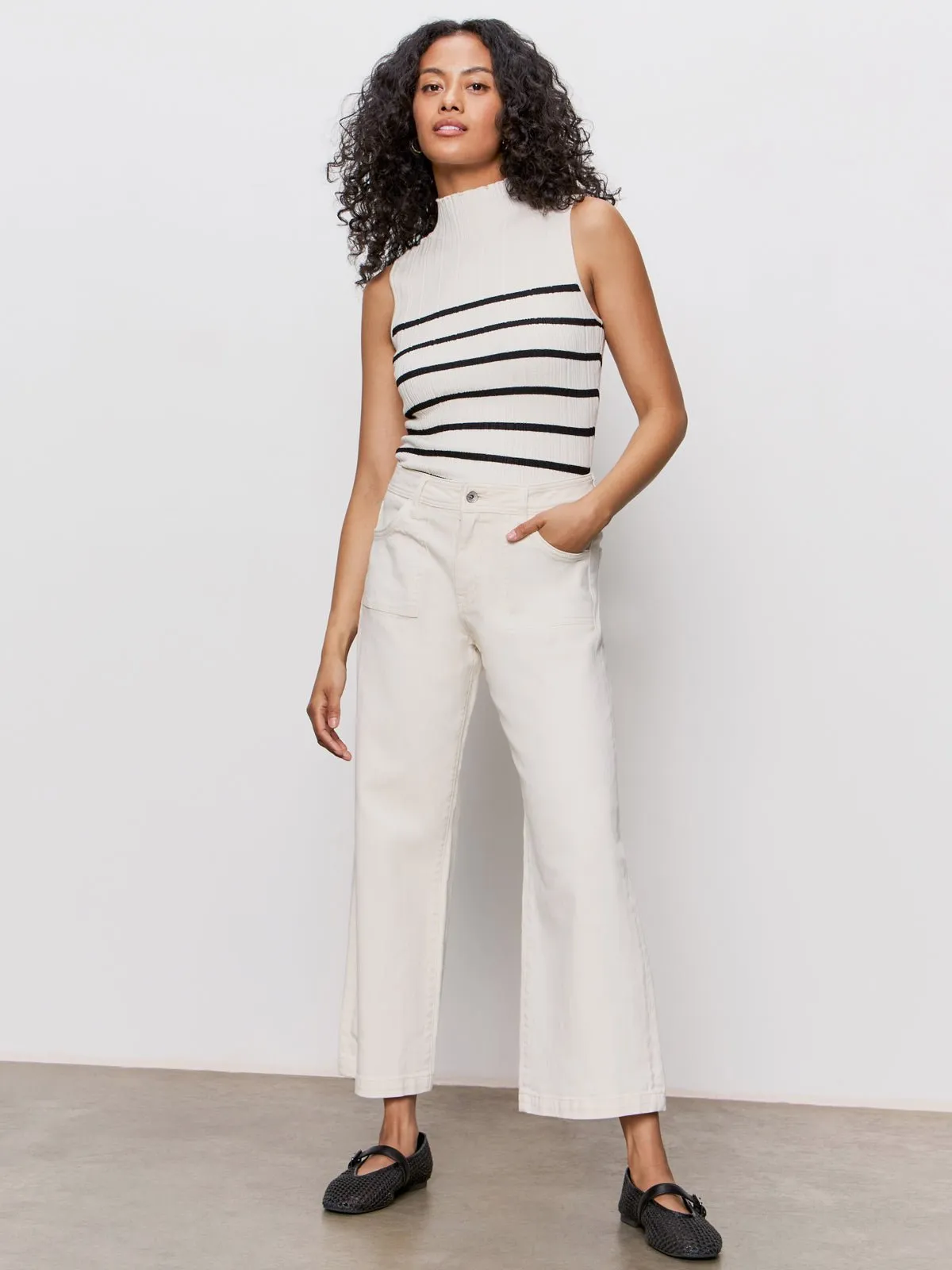 Ribbed Funnel Neck Top Light Oat/Black sold by Sanctuary product image thumbnail 5