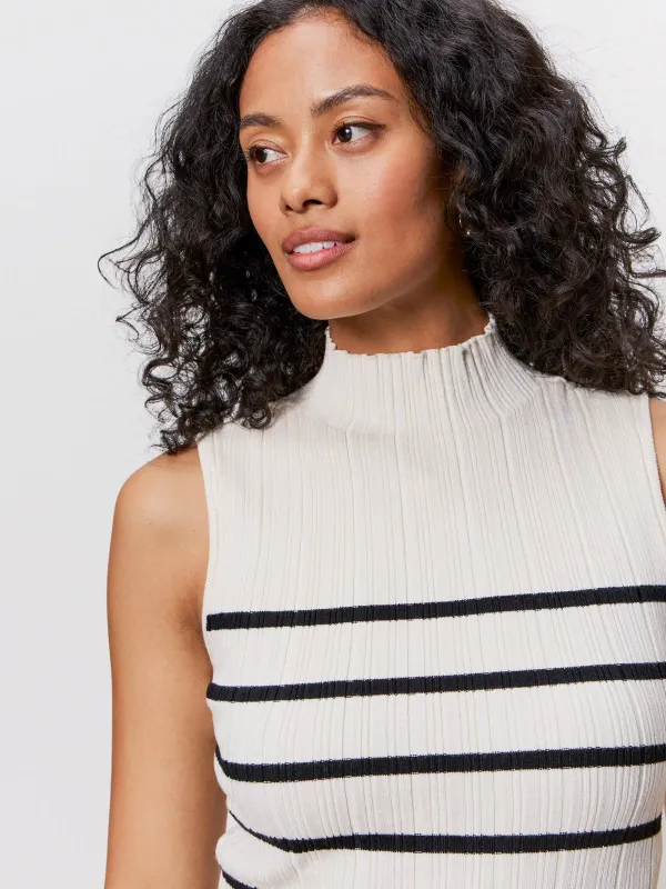 Ribbed Funnel Neck Top Light Oat/Black sold by Sanctuary