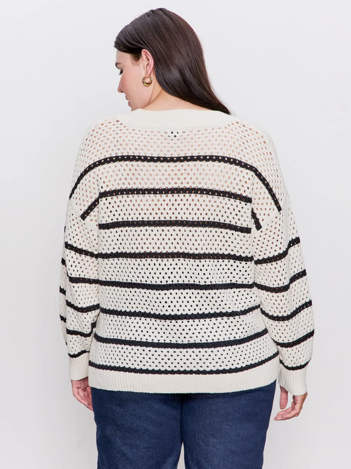Airy Openwork Sweater Chalk Black Stripe Extended Sizing sold by Sanctuary product image thumbnail 3
